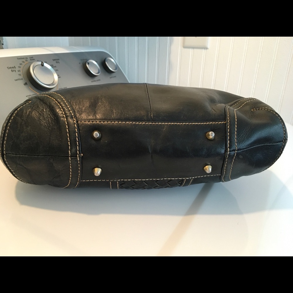 Elliott Lucca black leather hobo with gold hardware soft woven detail purse - Picture 8 of 10